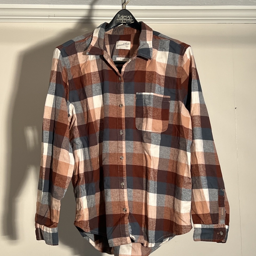 Universal Thread Shirt Women's Size Large Brown Plaid Long Sleeve Flannel
